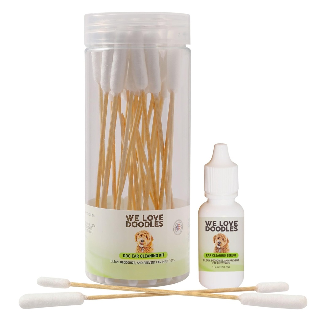Nous aimons les douilles Solution de nettoyage des oreilles de chien Kit de prévention des infections naturelles Fabriqués aux États-Unis