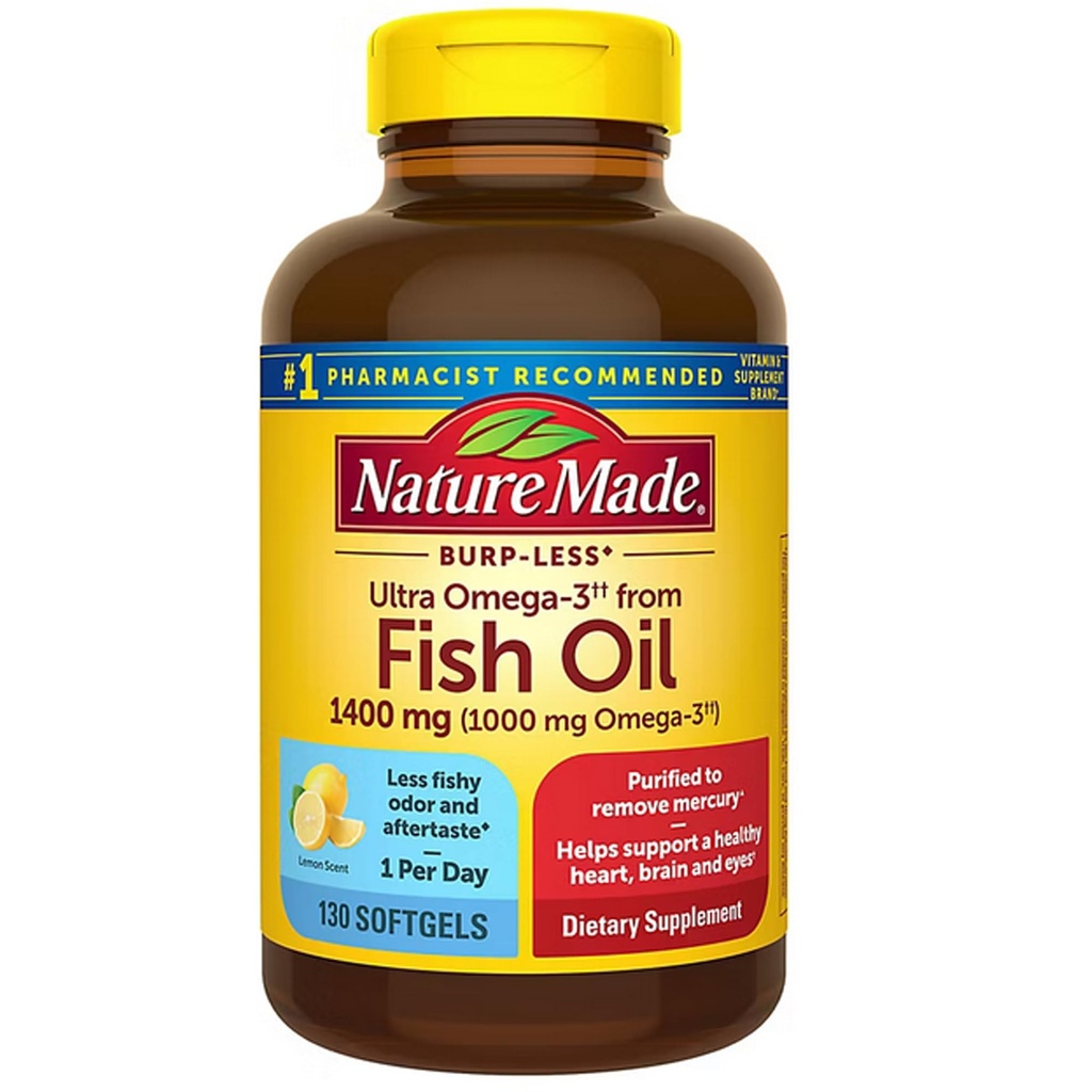 Natur gemacht Ultra Omega-3 Burpless Fischöl 1400 mg Softgels w. Omega 3 1000 mg 130 Ct