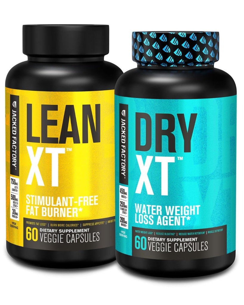 Jacked Factory Stim-Free Weight Loss Stack - Lean XT Stim-Free Fat Burner et les pilules d'eau XT sèches pour la réduction de ballonnement (30 jours d'approvisionnement)