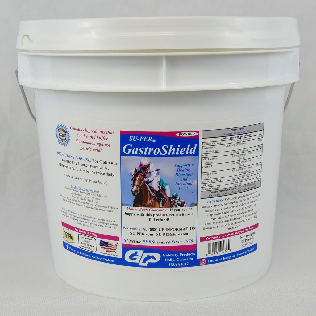 SU-PER GastroShield Equine Probiotics Pulver - Pferde Verdauungsergänzung für Magengesundheit - Unterstützt gesunde Verdauung & Darm Trakt - 20 Pfund, 10 Monate Versorgung