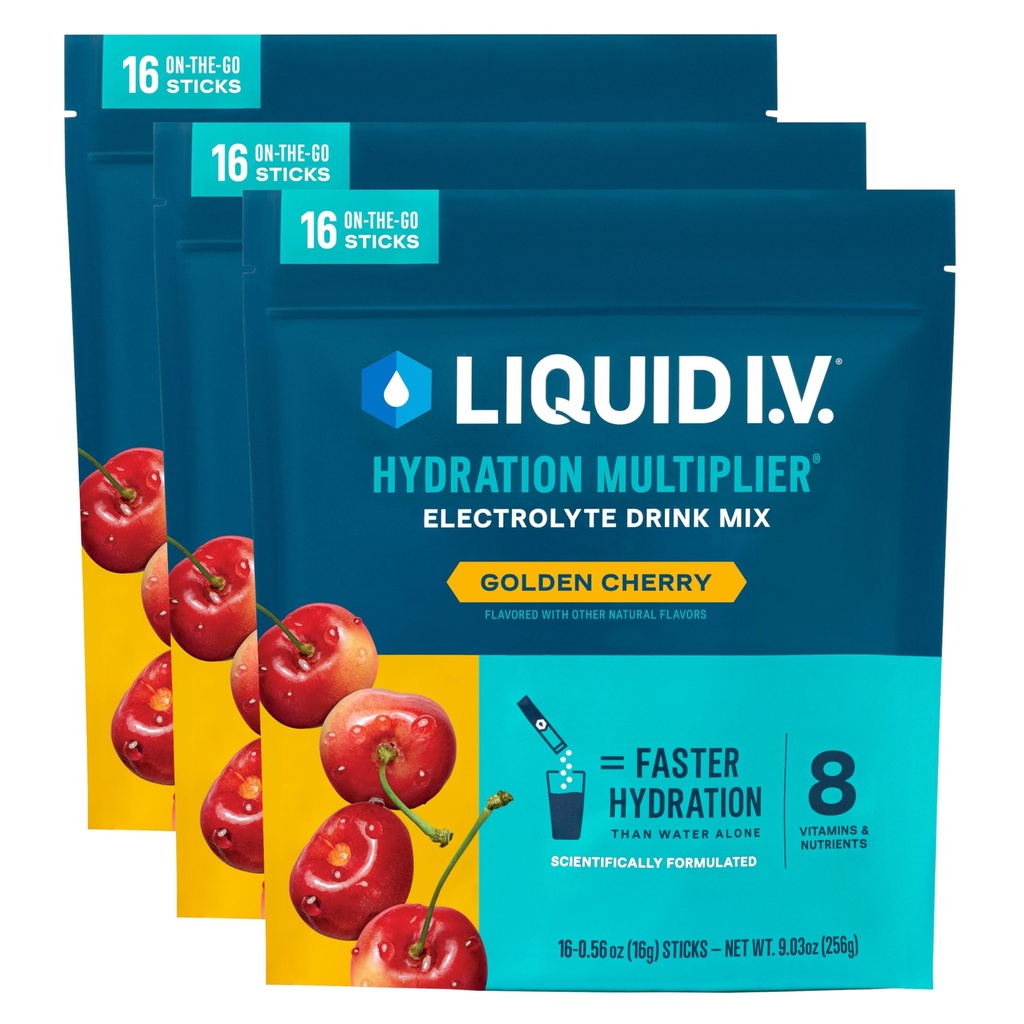 Multiplicateur d'hydratation liquide I.V.® - Cerise d'or Mélange de poudre d'électrolyte (48 portions)