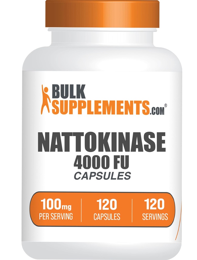 BulkSupplements.com Nattokinase 4000 FU Capsules - Supplément Nattokinase, provenant de l'extrait de Natto, Nattokinase 100mg - Sans gluten, 1 Capsule par portion, 120 Capsules (paquet de 1)