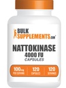 BulkSupplements.com Nattokinase 4000 FU Capsules - Supplément Nattokinase, provenant de l'extrait de Natto, Nattokinase 100mg - Sans gluten, 1 Capsule par portion, 120 Capsules (paquet de 1)