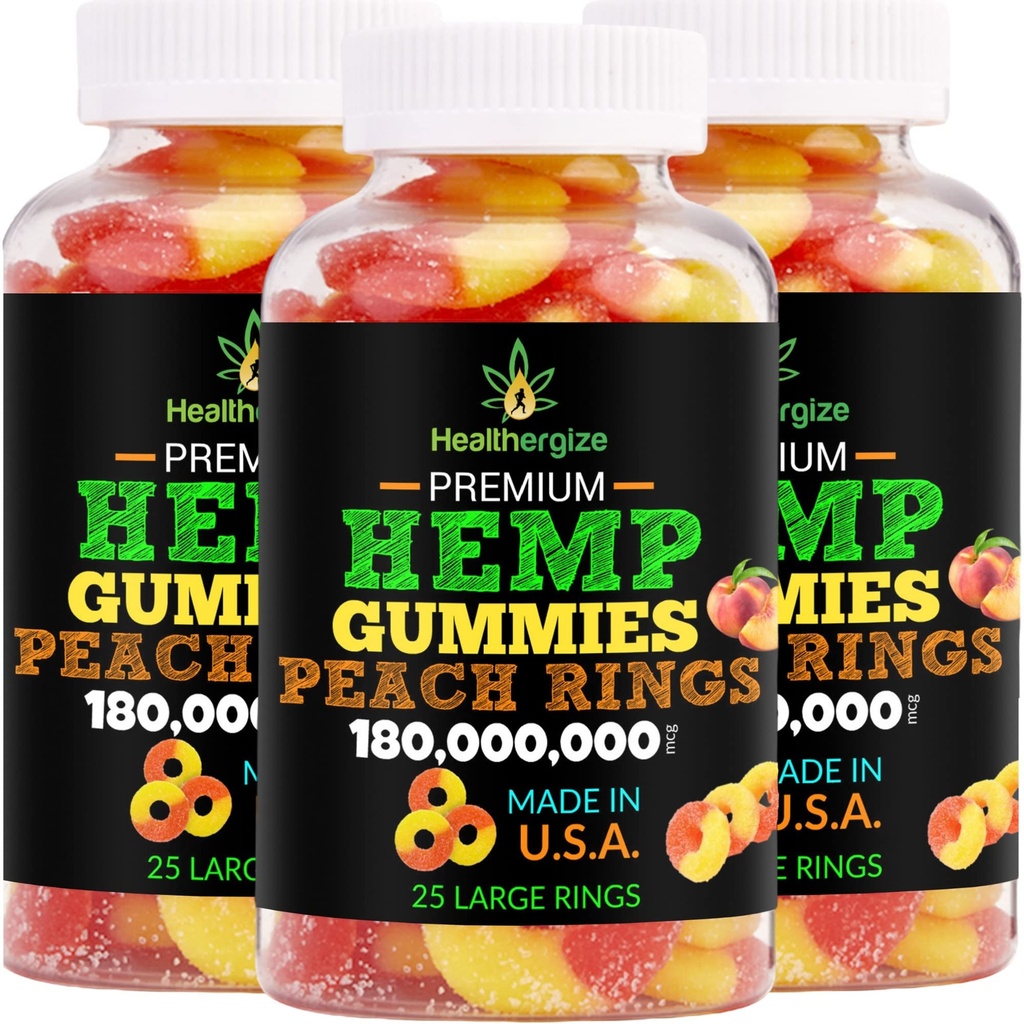 3PACK Hanf Gummis Premium HempOil frische Peach Ringe Hanf Gummy-für Schlaf, ruhig, Relax, Chill-Natural Essbare Party-Made in USA