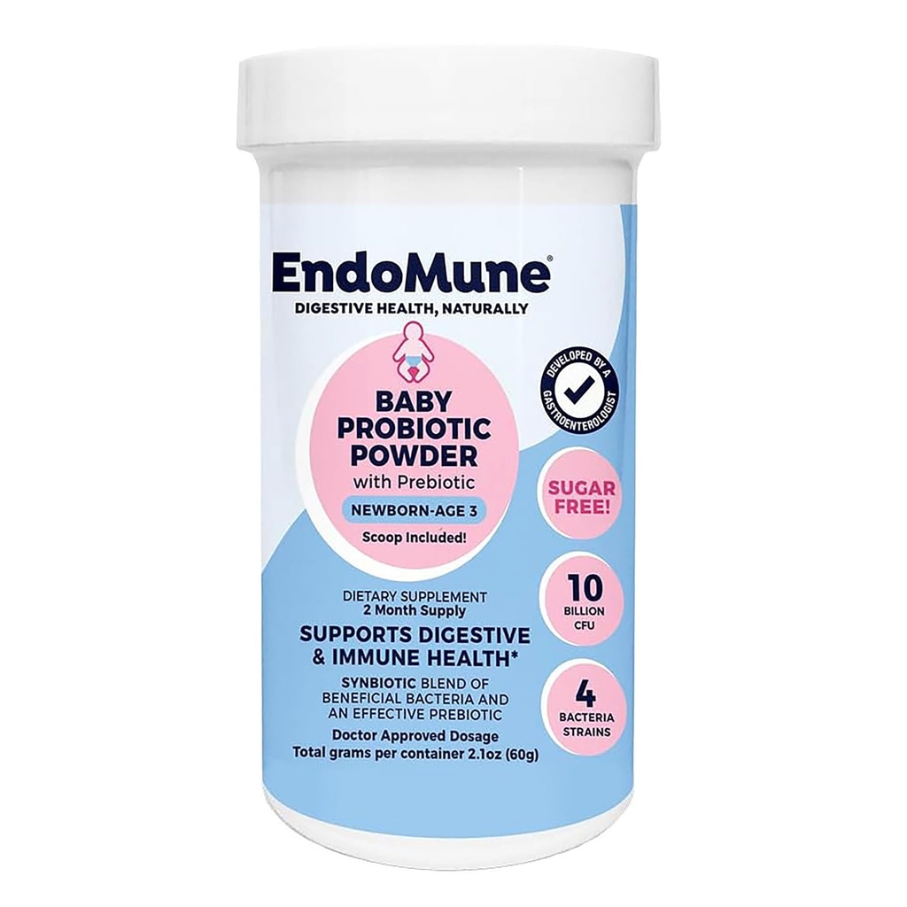 Endomune Jr poudre probiotique avancée pour les nouveau-nés, les nourrissons, les tout-petits et les bébés - 10 milliards d'UFC - 4 souches Bactéries et FOS Prébiotique - Physicien formulé - 60 jours d'approvisionnement