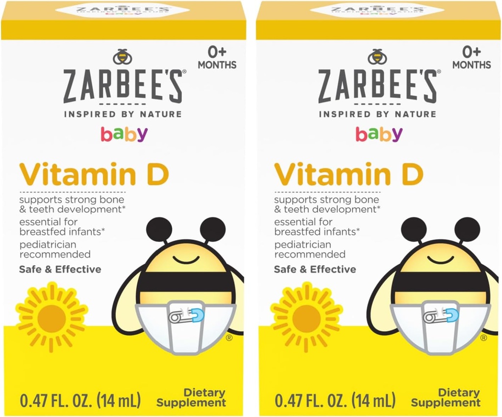Zarbees Vitamin D Tropfen für Infants, 400IU (10mcg) Baby & Kleinkind Liquid Supplement, Neugeboren & Up, Dropper Syringe Included, Pack of 2 0.47 Fl Oz Bottles