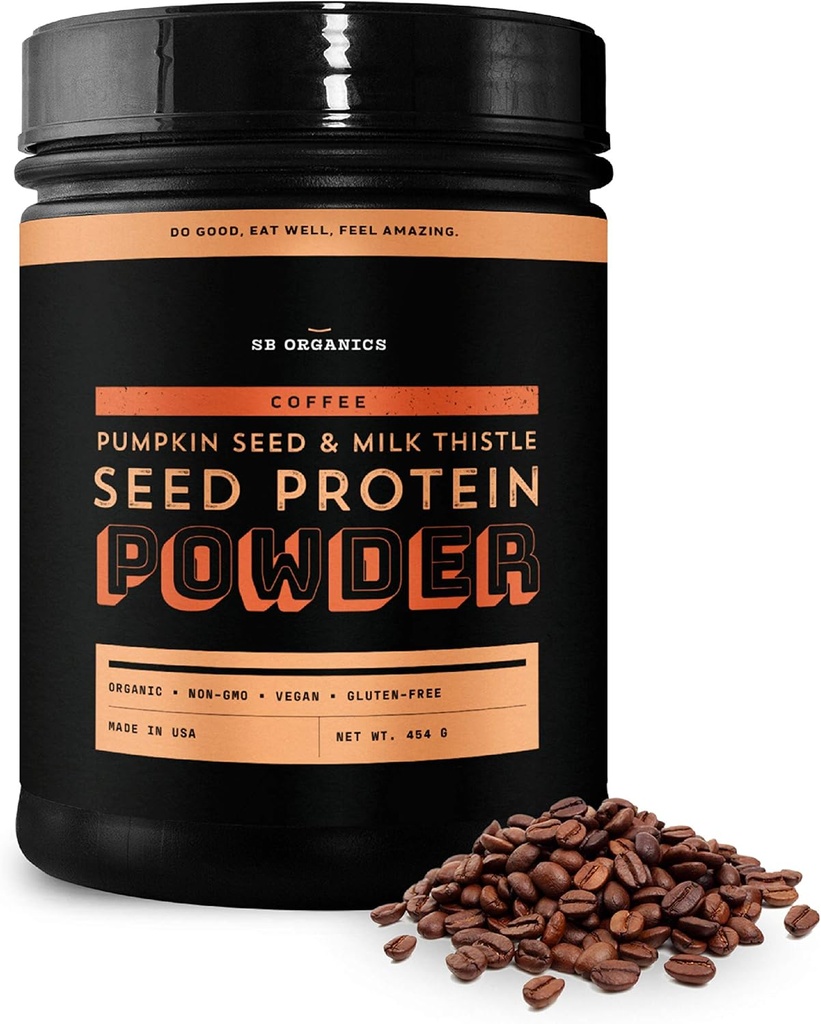 Sun Bay Organics Kürbis- und Milchdistel Seed Vegan Protein Powder - 1lb Canister - Kaffeepflanzenbasierte Proteinpulver Shake Mix - 13g Protein Blend - Soja, Milch, Zucker und Glutenfrei