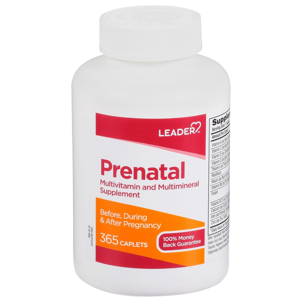 LEADER Prenatal Multivitamin mit 800mcg Folsäure & essentielle Nährstoffe für gesunde Schwangerschaft & Fetale Entwicklung, DHA, hohe Potenz Vitamin für die Erwartung von Müttern, tägliche Unterstützung, 365 Caplets