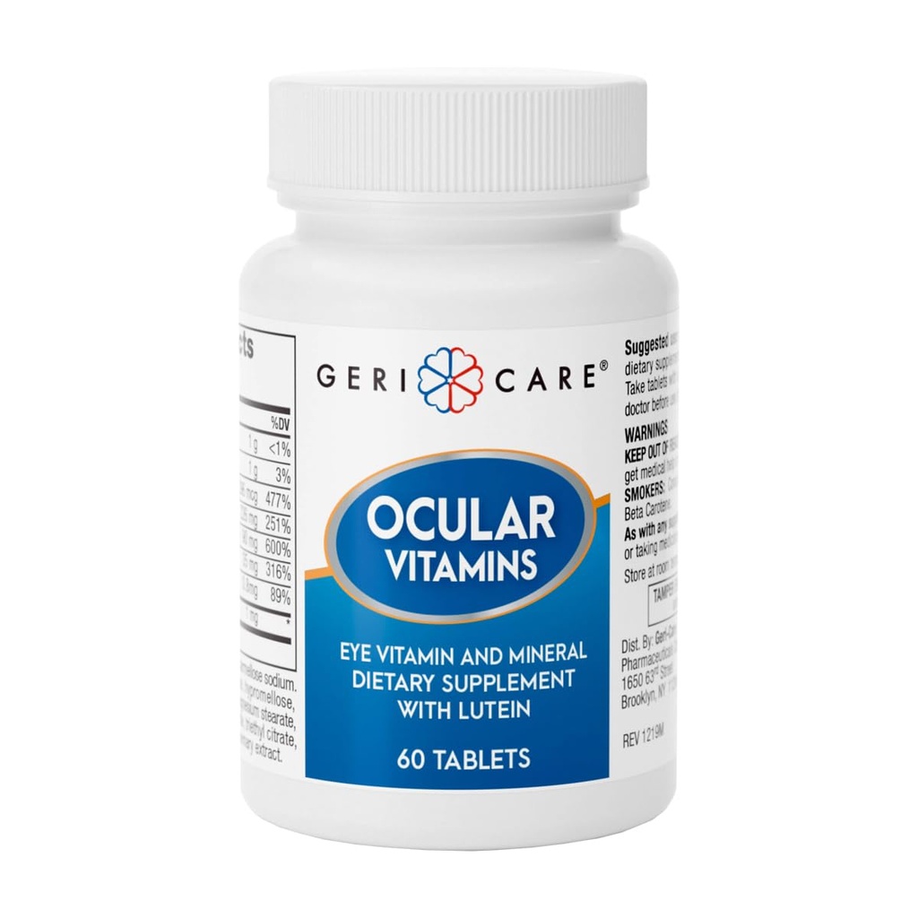 GeriCare Vitamines oculaires, Vitamines oculaires et minéraux avec lutéine, comprimés de complément alimentaire, 60 Compte (paquet de 1)