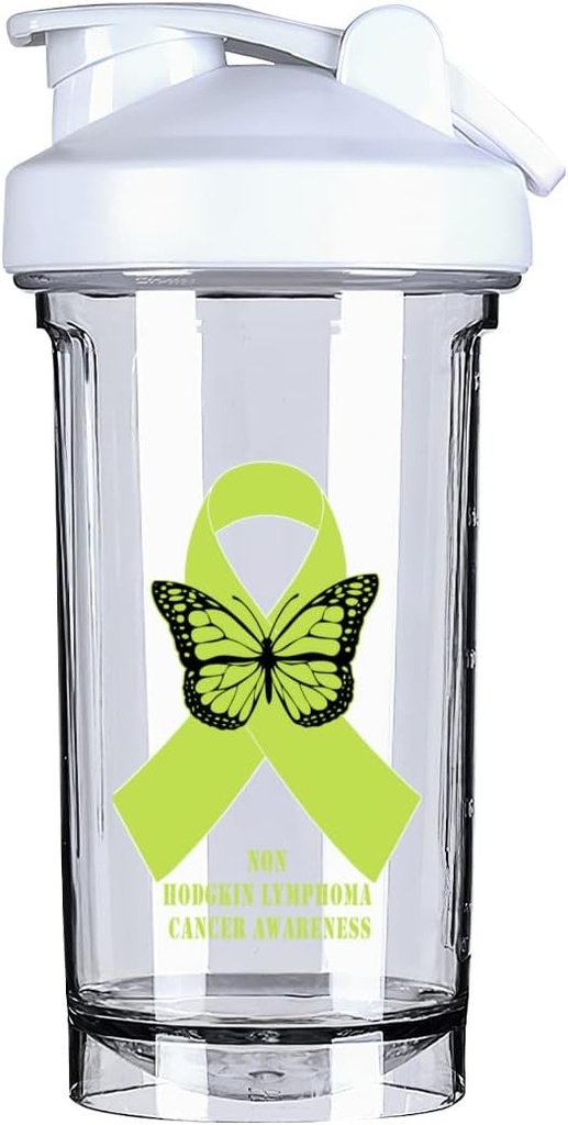 Lymphome non hodgkinien Sensibilisation au cancer 18 Once Shaker Bouteille Boire Mélangeur étanche Préentraînement Protéines Shakes Repas Shakes Bouteille 500ML/18 Oz Blanc