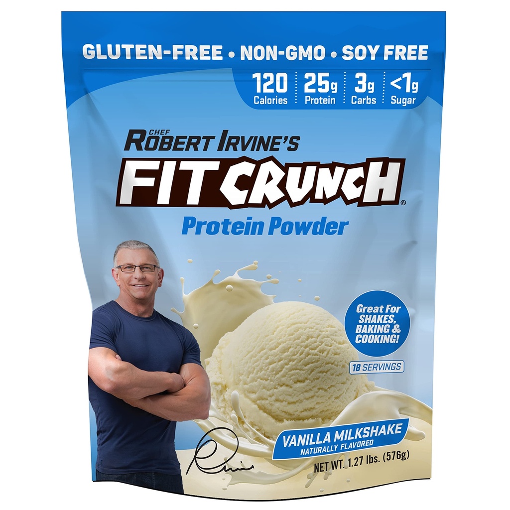 FITCRUNCH Tri-Blend Whey Protein, Keto Friendly, Low Calories, High Protein, Glutenfrei, Soy Free (18 Servierungen, Vanille Milkshake)