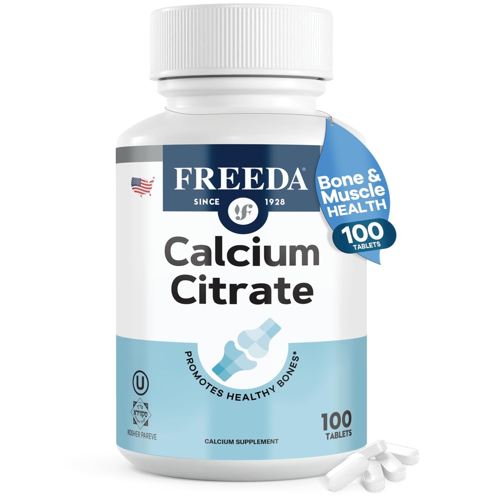 Freeda Citrate de calcium – supplément de force osseuse de la végane kasher – soutient la densité osseuse et la fonction musculaire – Calcium 1000mg par portion – Pas de vitamine D – (100 comprimés)
