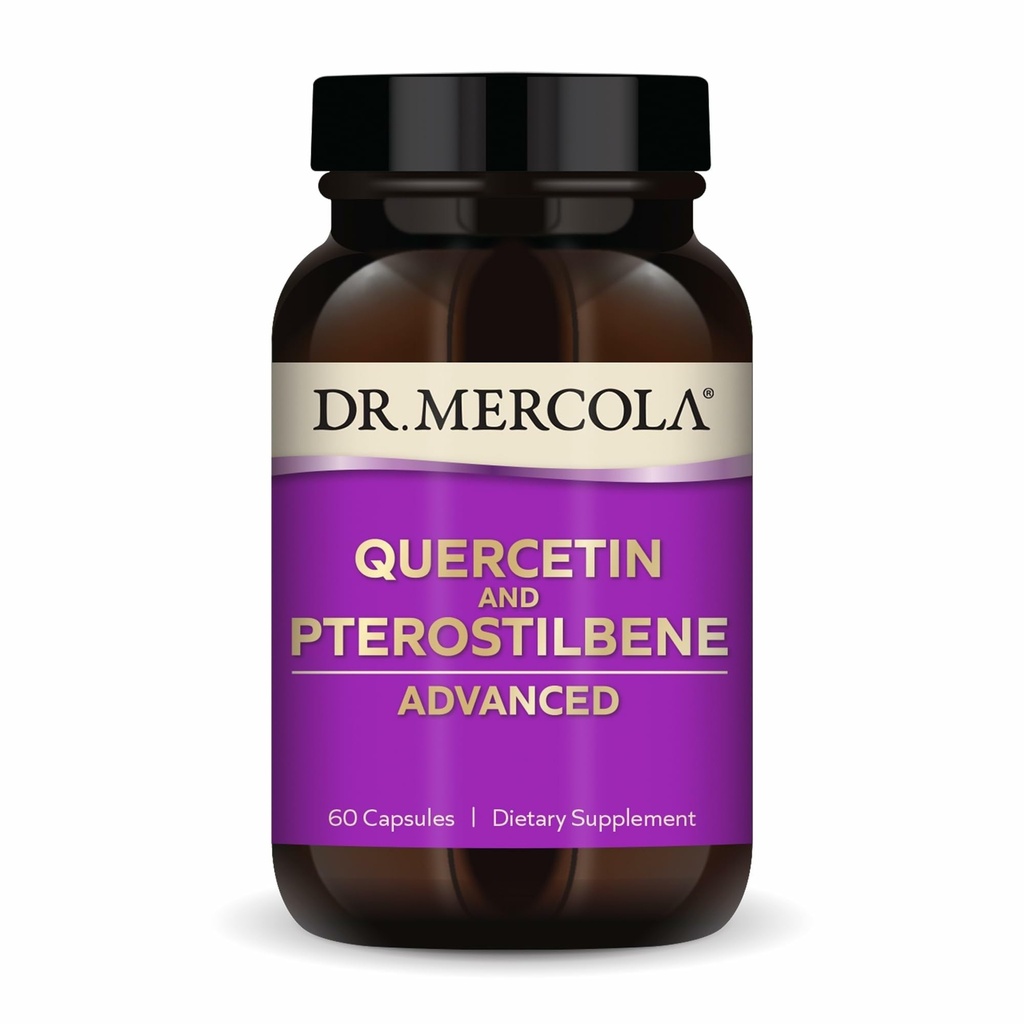 Dr Mercola Quercetin & Pterostilbene Advanced - Soutient la santé respiratoire et immunitaire - 500 mg Quercetin - Formule de haute biodisponibilité - Non-OGM, sans gluten et sans soja - 60 capsules (30 portions)
