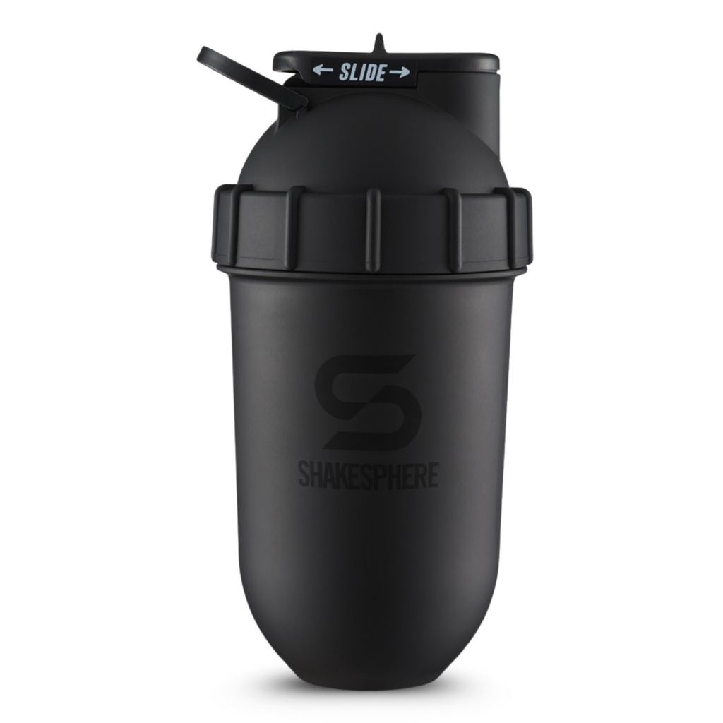 SHAKESPHERE Shaker Bottle - 24oz Leak Proof Protein Shaker Bottle für Pre Workout, Smoothie und Pulver Getränke Mixer, No-Blade Mixer für Gym, BPA-frei, einfach sauber & einfach zu transportieren (Matte Black)