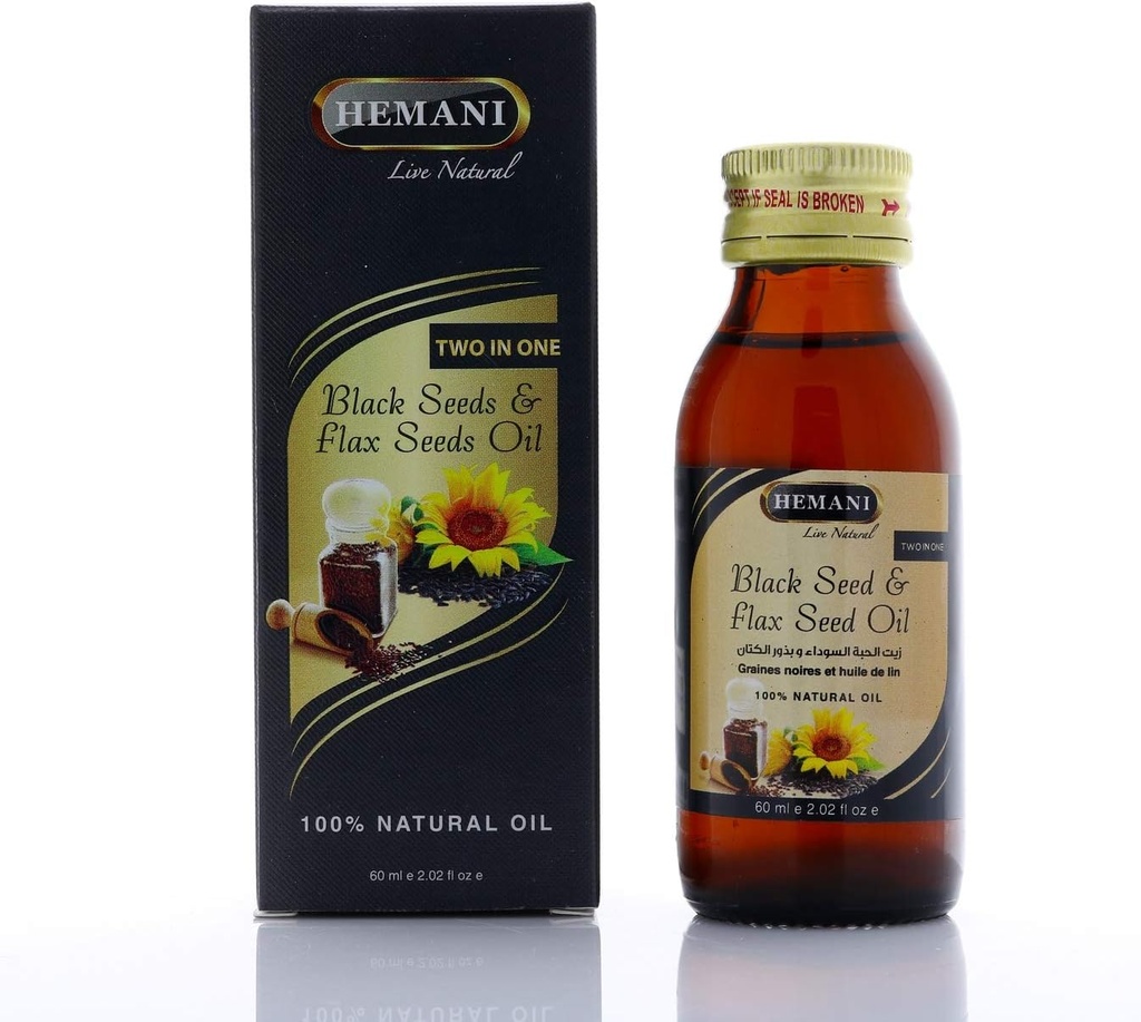 Hemani Cold-Pressed Black Seed and Flax Seed Oil Blend 60ml- Gluten-Free, Non-GMO, High in Omega 3, 6, & 9, Unterstützt Gelenk-, Gehirn- und Herzfunktion