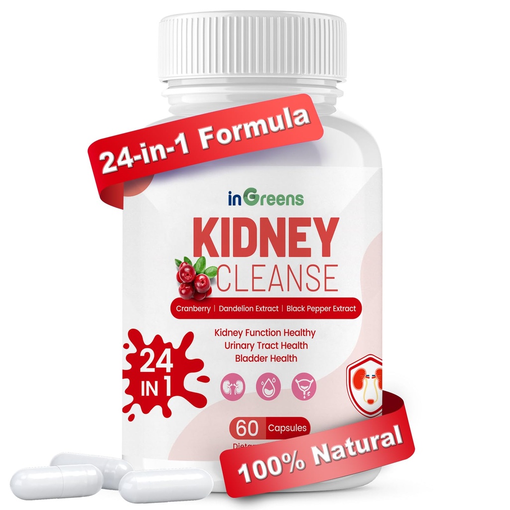 Advanced Kidney Cleanse Detox & Repair - 24-in-1 Kidney Support Supplement mit Kräuterformel für Nieren- und Harnwege-Gesundheit - Non-GMO, Made in USA, 60 Kapseln
