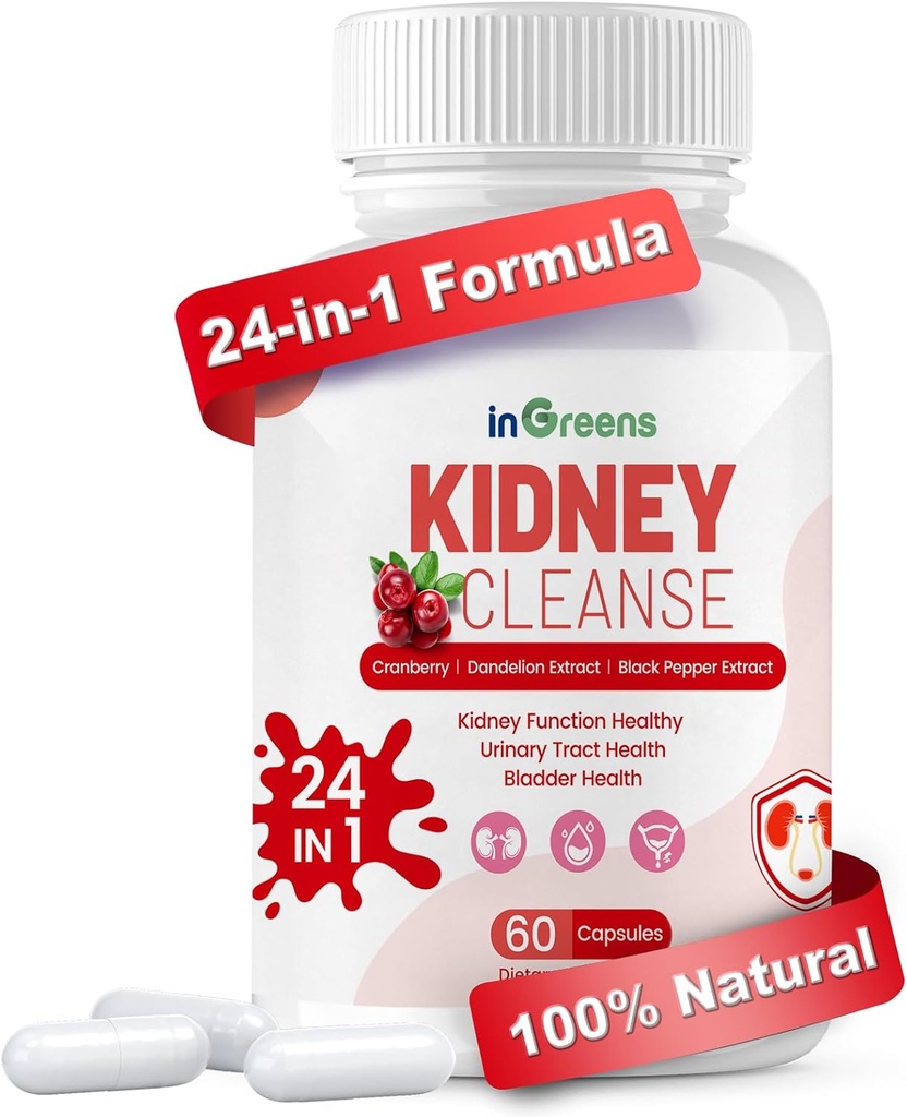 Advanced Kidney Cleanse Detox & Repair - 24-in-1 Kidney Support Supplement mit Kräuterformel für Nieren- und Harnwege-Gesundheit - Non-GMO, Made in USA, 60 Kapseln