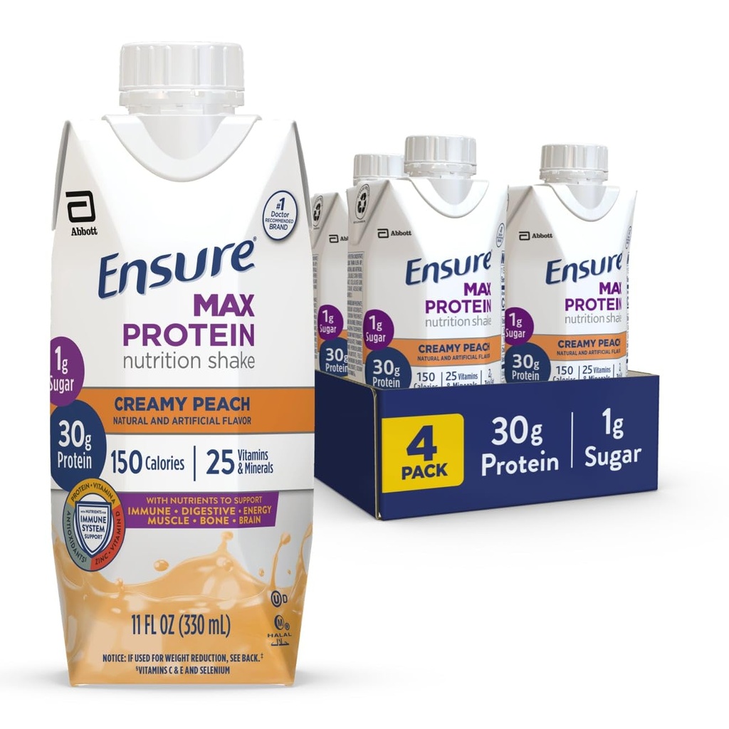 Gewährleistung Max Protein Creamy Peach Nutrition Shake | 30g Protein, 1g Zucker, 4g Fiber Blend | 4 Pack