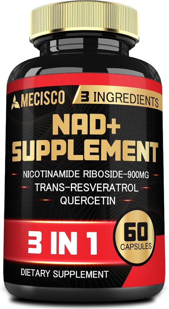 Supplément 3en1 NAD+ 1200Mg - Nicotinamide Riboside avec Trans Resvératrol & Quercetin - Activité cellulaire, Immune, Vieillissement Santé - 60 Compte d'approvisionnement pour 30 jours