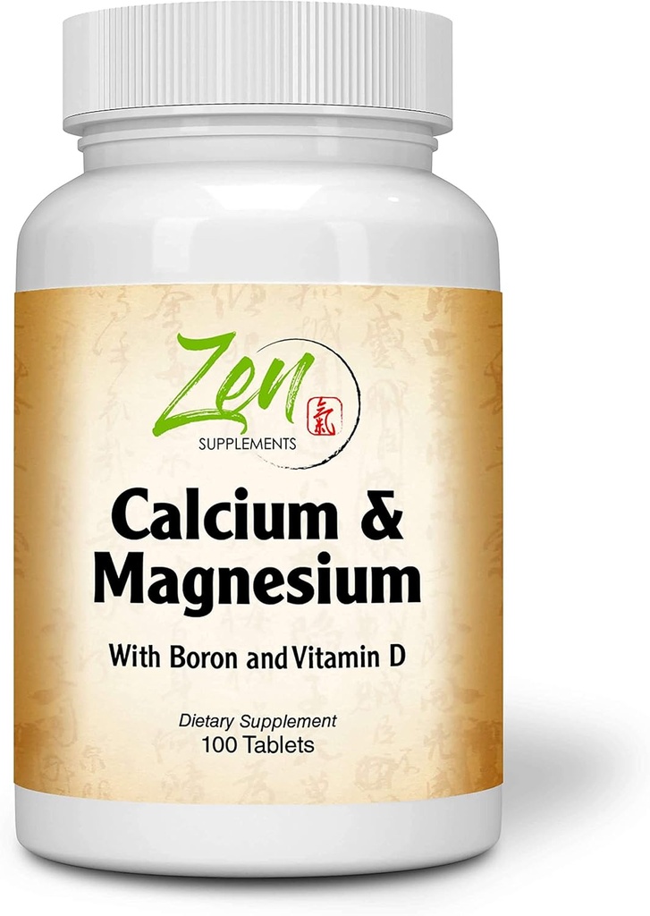 Zen Supplements - Hi Potency Calcium & Magnesium mit D3 & Boron für verbesserte Absorption, unterstützt Knochengesundheit & Knochendichte 100-Tabs