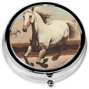Boîte à pilules, petit étui à pilules pour la Purse & Pocket, organisateur de médecine mignon Voyage Pillbox, porte-conteneur de pilules portable pour tenir les vitamines, les médicaments, l'huile de poisson et les suppléments,Prancing White Horse
