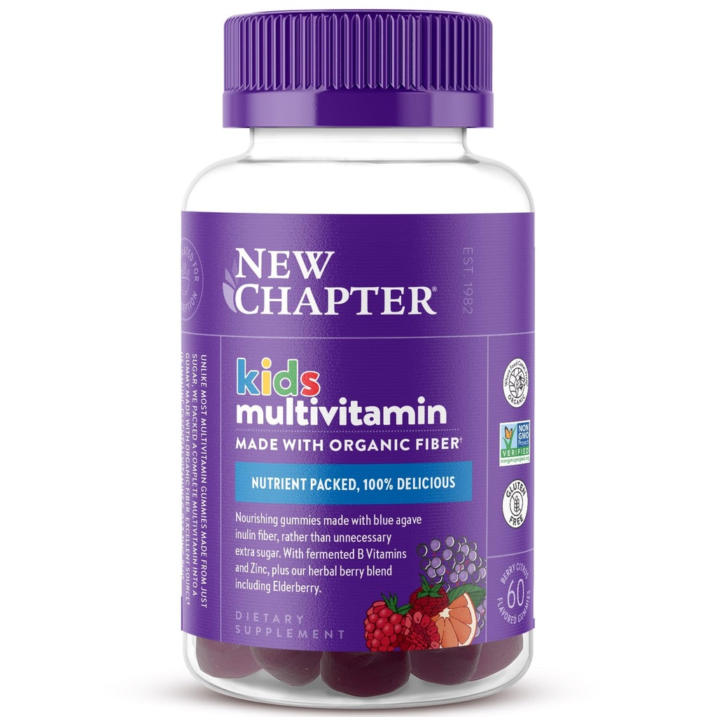 New Chapter Kids Multivitamin Gummi - 65% Weniger Zucker, Kinder Gummy Vitamine mit Vitaminen C, D3 & Zink, Non-GMO, Glutenfrei, Berry-Citrus, 60ct