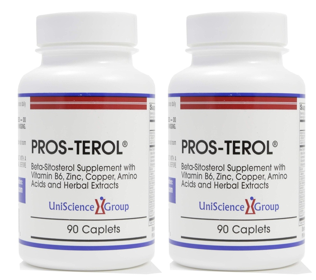 Pros-TEROL (2 kit de bouteille), Prostate Relief avec des stérols de plantes à 900 mg avec graines de citrouille, racine de nervure piquante, racine de gingembre, extrait de racine de réglisse 90 Caplets