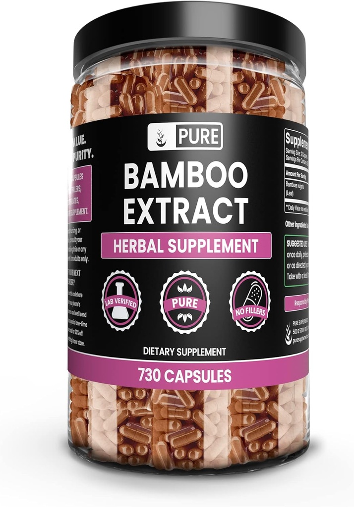 Ingrédients originaux purs Extrait de bambou (730 Capsules) Pas de Magnésium ou de Rice Fillers, Toujours Pure, Verified Lab