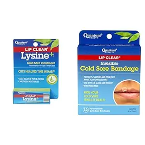 Quantum Health Lip Klare Lysine + kalte Sore Behandlung Salbe, Transparent, 0,25 Unze, Lip Klare unsichtbare kalte Sore Bandage |Non-Medicated|12 Count