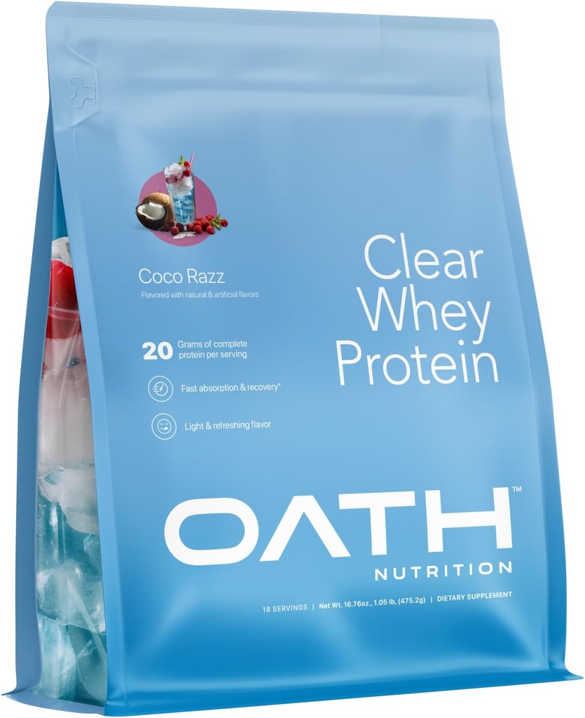Oath Nutrition Poudre de protéines de lactosérum, Coco Razz, 20g Protéines complètes par portion, Pas de sucre ajouté, gazon, 18 portions