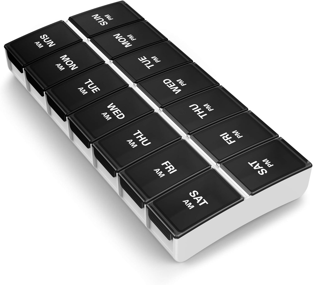 BUG HULL 7-Day AM/PM Pill Organizer - Tragbare Pille Box, Reisetasche, Schwarz