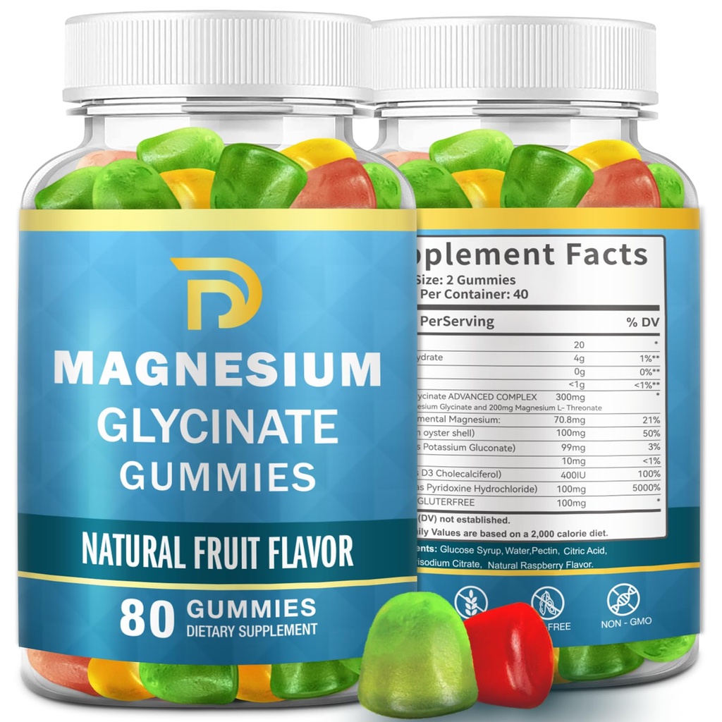 (2 paquets) Glycinat de magnésium pour adultes et enfants, 400mg de malate de magnésium à croquer,