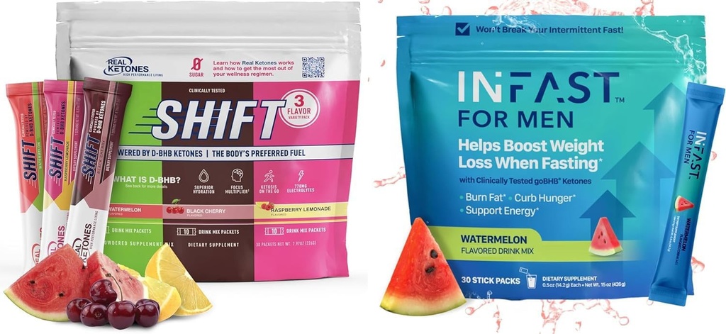 Reale Ketone Intermittierende Fasten Getränke Mix Bundle für Weight Loss Support Shift Electrolytes Variety Pack & Intermittierende Fasting Elektrolyte für Männer mit BHB Exogene Ketone (30 Zählen pro Stück)