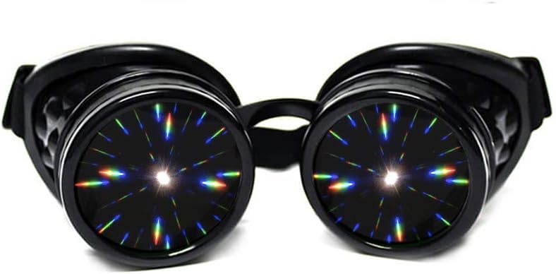 GloFX schwarz gepolsterte Diffraction Goggles, getönte Objektive, Limited Edition – Raves, EDM Festival Zubehör, Light Shows, Club, Konzertbekleidung - 3D Rainbow Prism Fractal Kaleidoscope