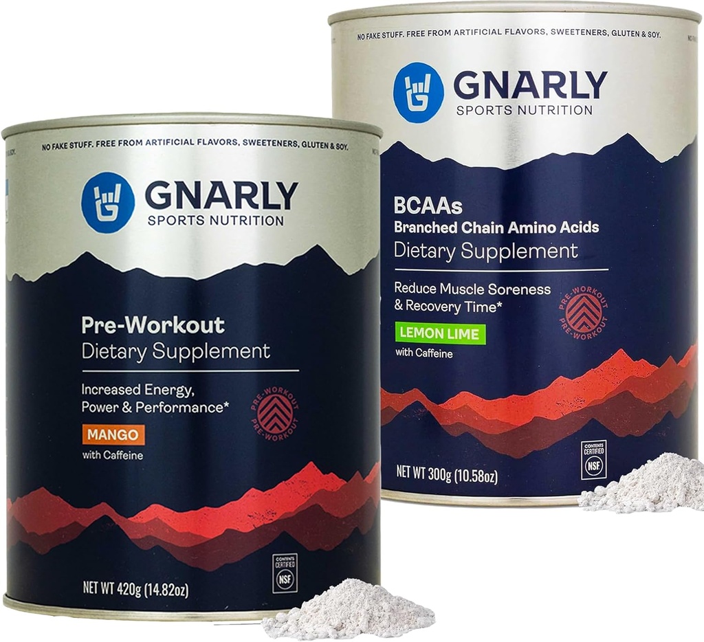 Gnarly Nutrition Pré-entraînement Mangue (14.82oz) BCAAs Lime citron (10.58oz)