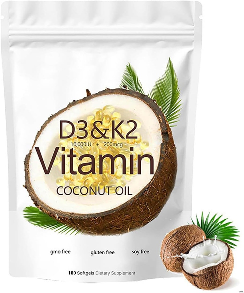 2-in-1 Vitamin D3 K2 Supplement Softgel, 10000 IU VIT D3 + 200 MCG Vitamin K2 (180 Stück)