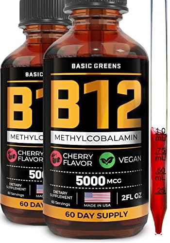 Vitamin B12 Sublingual Liquid Drops 5000 mcg – Vegan Methyl B-12 Ergänzung für Energie & Fokus – B 12 Vitamin für Frauen & Männer – Schnelle Absorption Methylcobalamin – 120 Servierungen – 4 fl oz