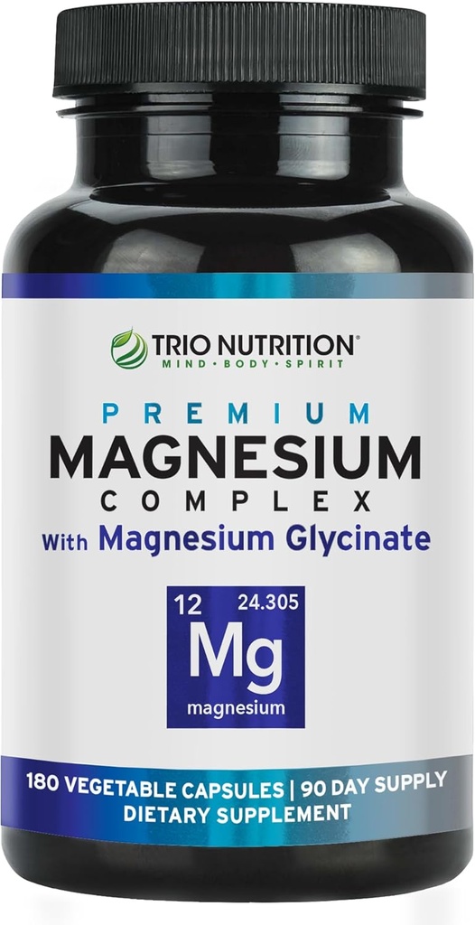 Trio Nutrition Magnesium Complex 90 Day Supply 420 mg | Natural Calm, Relax, Stress Relief, and Muscle Recovery |Magnesium Glycinate Supplement with Vitamin B6 for Rapid Absorption*