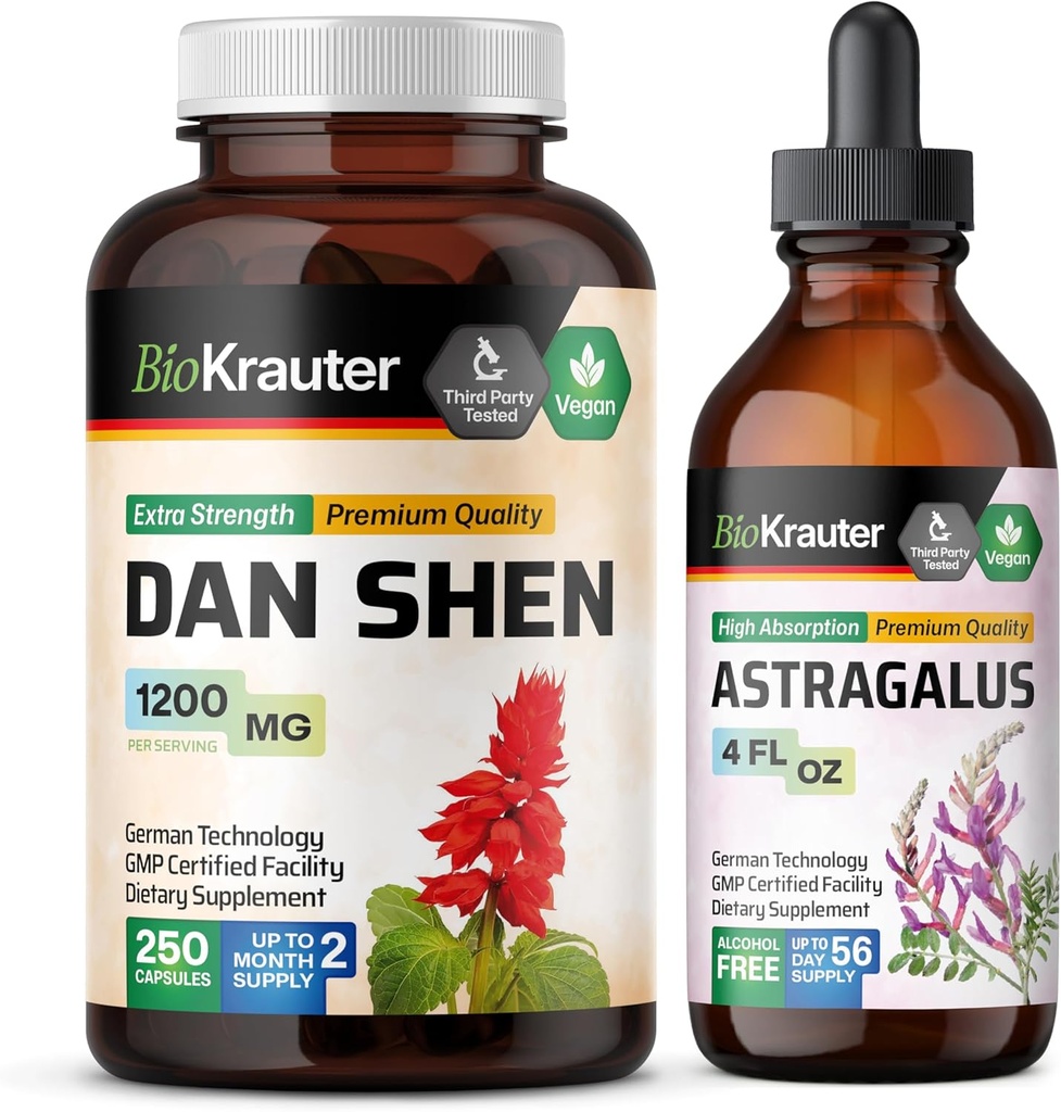 BIO KRAUTER Dan Shen 250 Kapseln & Astragalus Tincture 4 Fl. Oz.