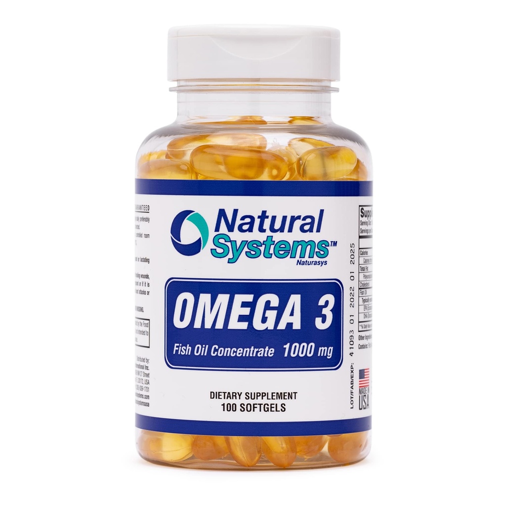 Omega 3 1000mg Fischöl 100 Konzentrierte Softgele von natürlichen Systemen - Omega 3 Ergänzungen - Kapseln für tägliche Ernährung - EPA - DHA - Perfekt für Herz, Auge, Gehirn und Gelenke Unterstützung*
