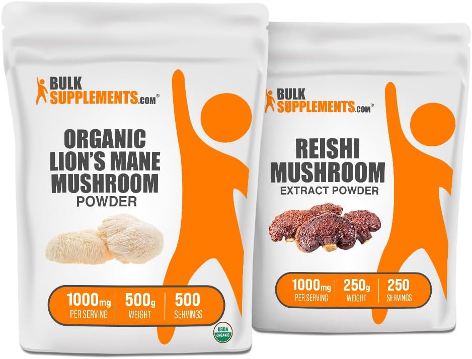 BulkSupplements Bio Lion's Mane Mushroom Extract + Reishi Mushroom Extract Bundle