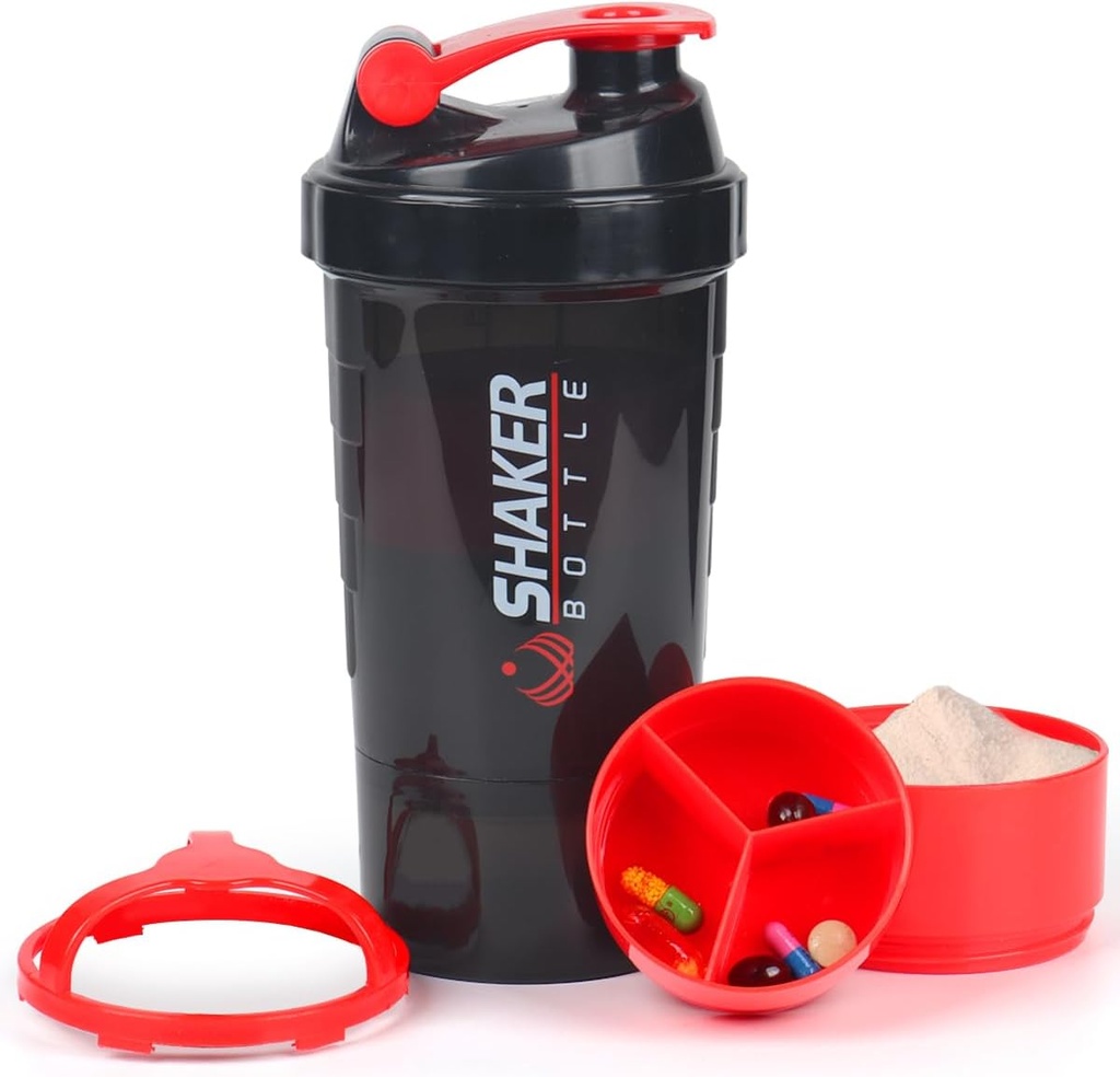 Bouteille de Shaker Protein, 16 oz pour la poudre de protéines avec stockage,Bouteille d'eau sport,Bouteille de 3 couches antidérapante 3 oz pour les mélanges de protéines