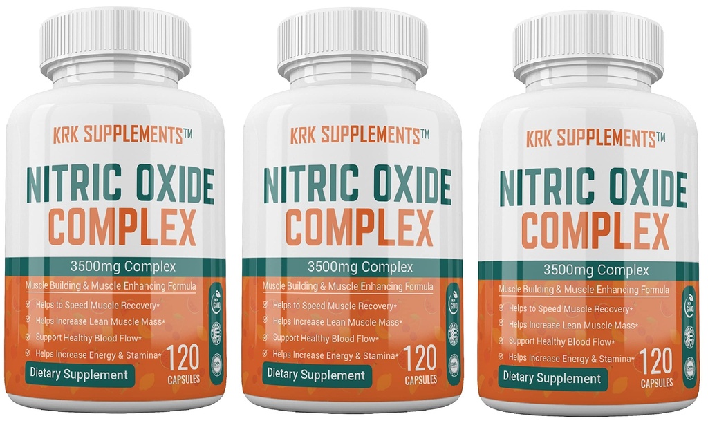 3 bouteilles Complexe d'oxyde nitrique 3500mg par portion L-Arginine HCL AAKG AKG Alpha Ketoglutarate Citrulline Malate 360 Capsules totales