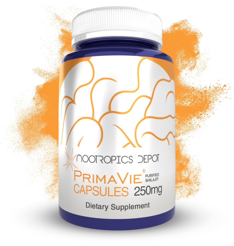 Nootropics Depot PrimaVie Shilajit Capsules | 250mg | 30 Count | Purified Extract | Ayurveda Supplement | Supports Mitochondrial Function + Boosts Endurance