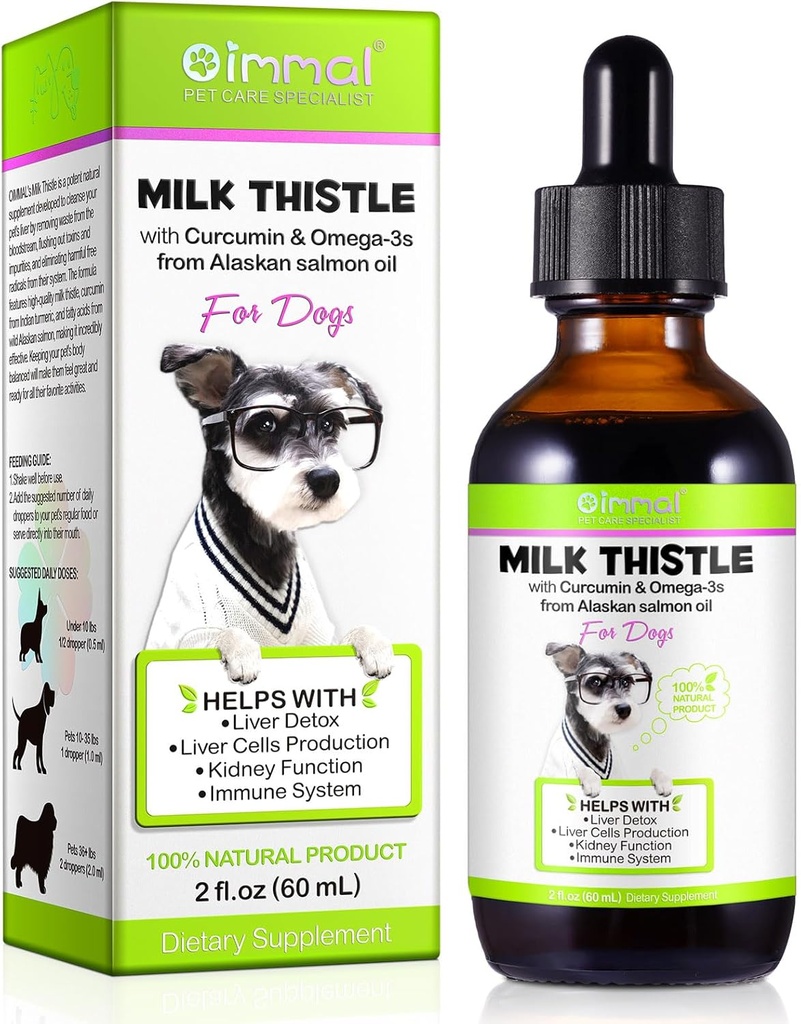 Milchdistel für Hunde, Hunde Liver Support Drops - Hundemilchdistel Hilft Hund Leber Detox, Pet Supplement Bäume mit Lachsöl, Curcumin C3 Complex und Omega 3 EPA & DHA, Bacon Flavor - 2 fl.oz