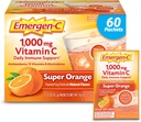 Emergen-C 1000mg Vitamine C Poudre pour Imune quotidienne Soutien Sans caféine Suppléments de vitamine C avec le zinc et le manganèse, B Vitamines et électrolytes, Super Orange Flavor - 60 Comte/2 mois d'approvisionnement