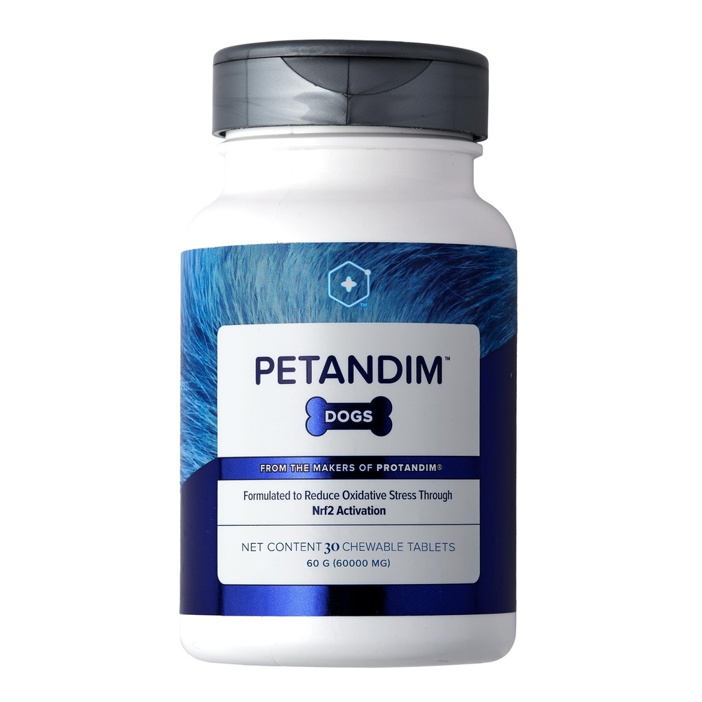 Petandim Hunde Vitamine (30 Kautabletten), Antioxidantien reduzieren oxidativen Stress, Gelenkergänzung für Hunde, Haut und Mantel Ergänzung, Omega-3 & Collagen für Hunde, Huhn + Bacon Flavor