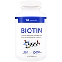 ML Naturals Biotin 10000 mcg 240 Capsules végétales. Soutient la production de cheveux, de peau, d'ongles et d'énergie sains, certifié NSF et conforme aux GMPc