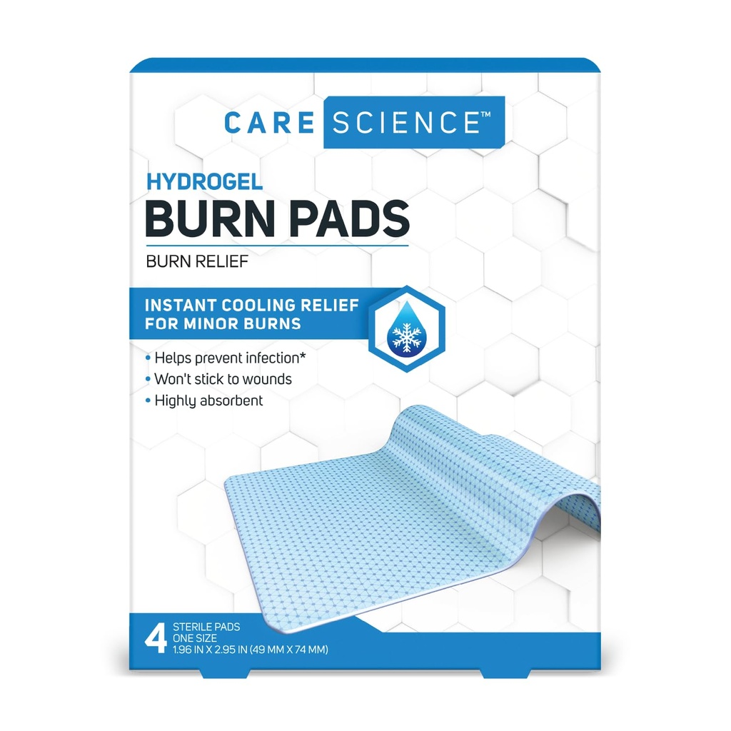 Pflege Wissenschaft Hydrogel Steril Burn Dressing Bandage Pads für Burn Relief, 4 ct | Instant Cooling Relief für Minor Burns & Wounds