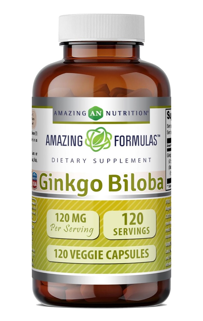 Erstaunliche Formeln Ginkgo Biloba 120 Mg Ergänzung 120 Kapseln | Standardisiert, um 24% Ginkgo Flavone Glycoside | Non-GMO | Gluten Free | Made in USA